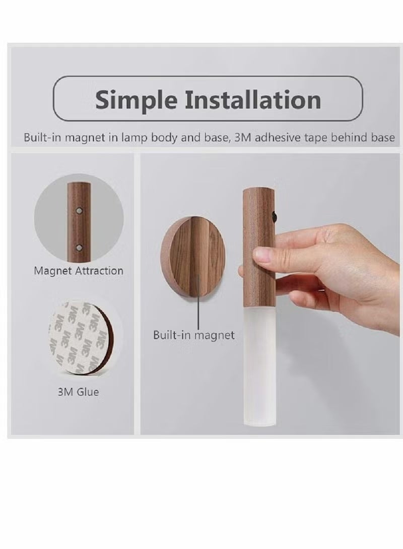 Modern Wooden LED Sensor Light Wall Lamp with Touch Dimmer, Warm Light Nordic Bedside Table Lamp, USB Rechargeable Indoor Sensor Light - Image 3